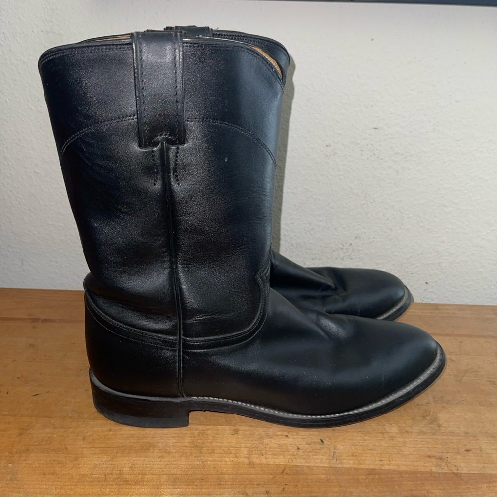 Justin Roper Boots Mens SZ 9D USA 3025 Black Leather Western Cowboy Riding Work